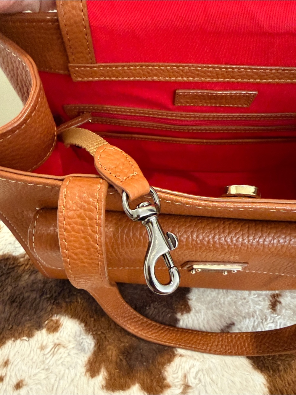 Dooney & Bourke Janine Front Pocket Satchel Tote/ Natural, Cognac/ Like New - Picture 10 of 16